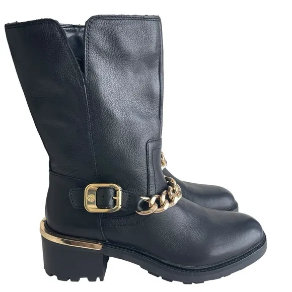 Vince Camuto Keshilka Booties Black Women’s Size 6 Leather Gold Chain Biker