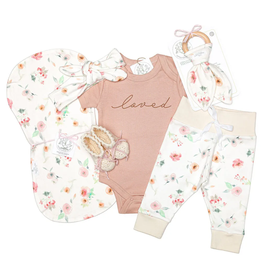 Watercolor Floral | Organic Baby Gift Basket 7pcs | Baby Girl