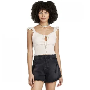 Wild Fable Women's Flutter Strap Tie Front Smocked Cropped Top