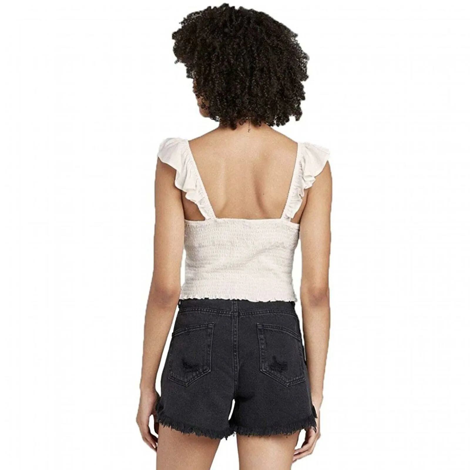 Wild Fable Women's Flutter Strap Tie Front Smocked Cropped Top
