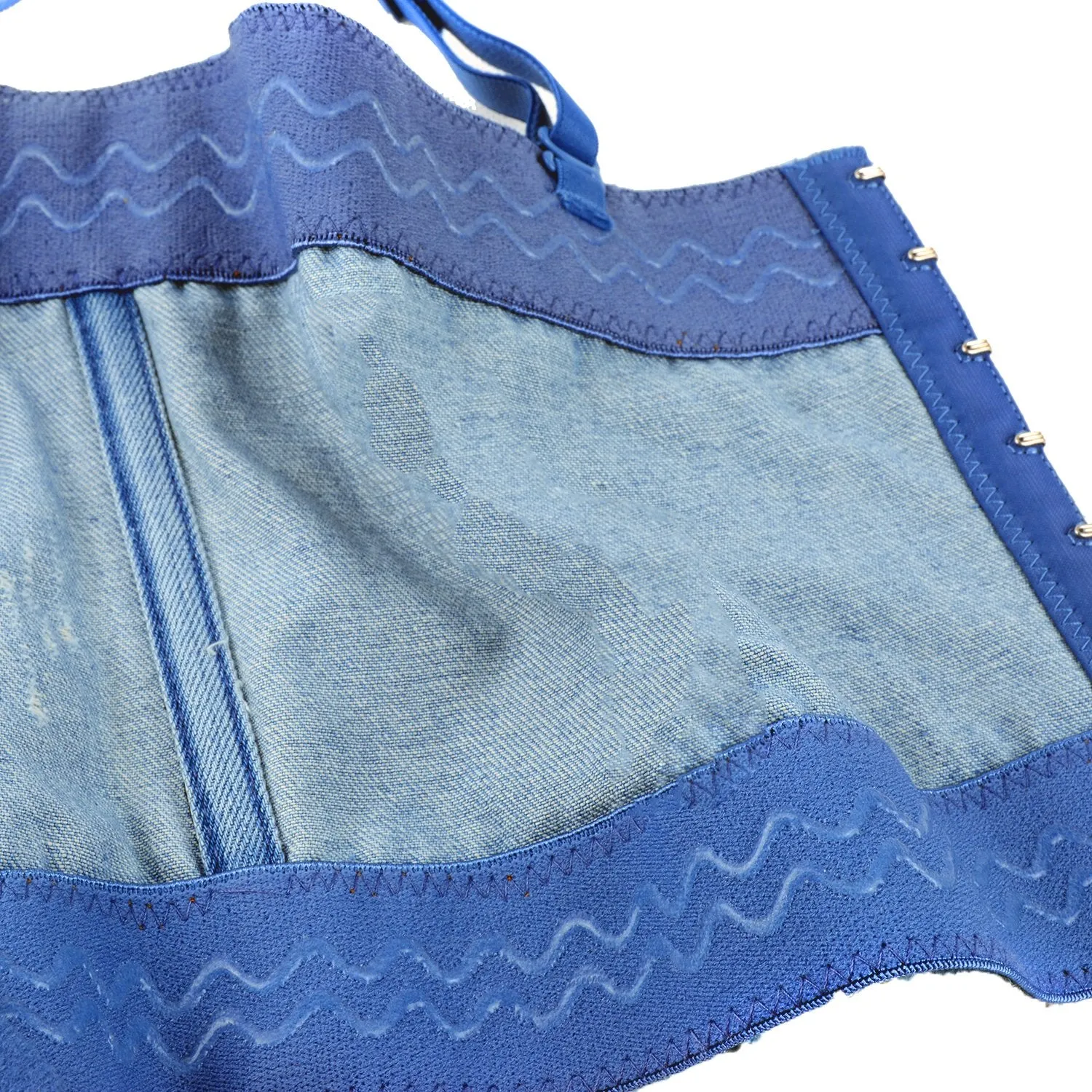 Women Criss Cross Rhinestone Denim Bustier Crop Top Corset Bra Blue