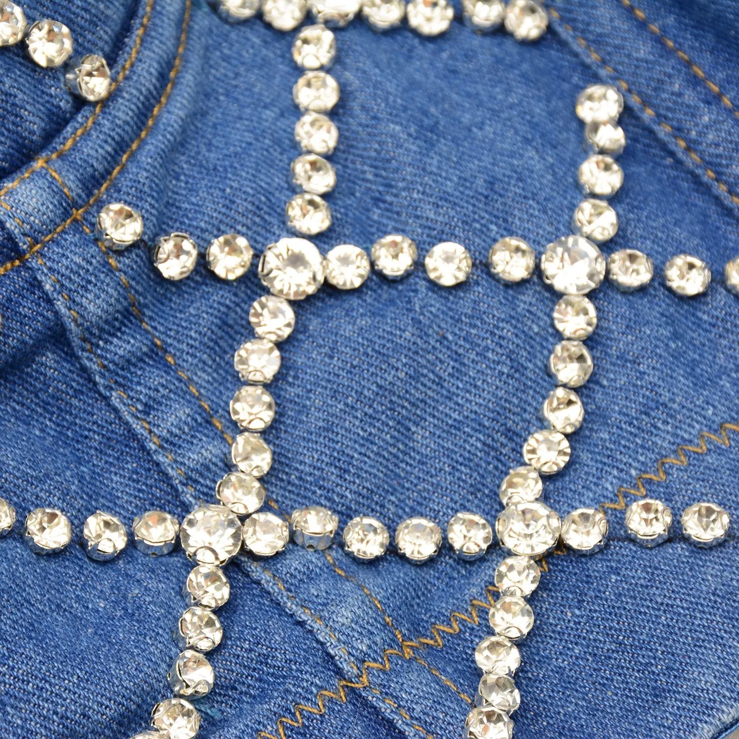 Women Criss Cross Rhinestone Denim Bustier Crop Top Corset Bra Blue