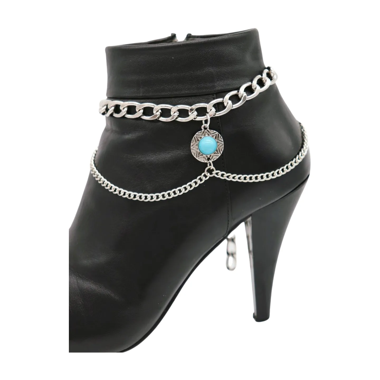 Women Silver Metal Boot Chain Bracelet Shoe Anklet Wave Turquoise Coin Charm