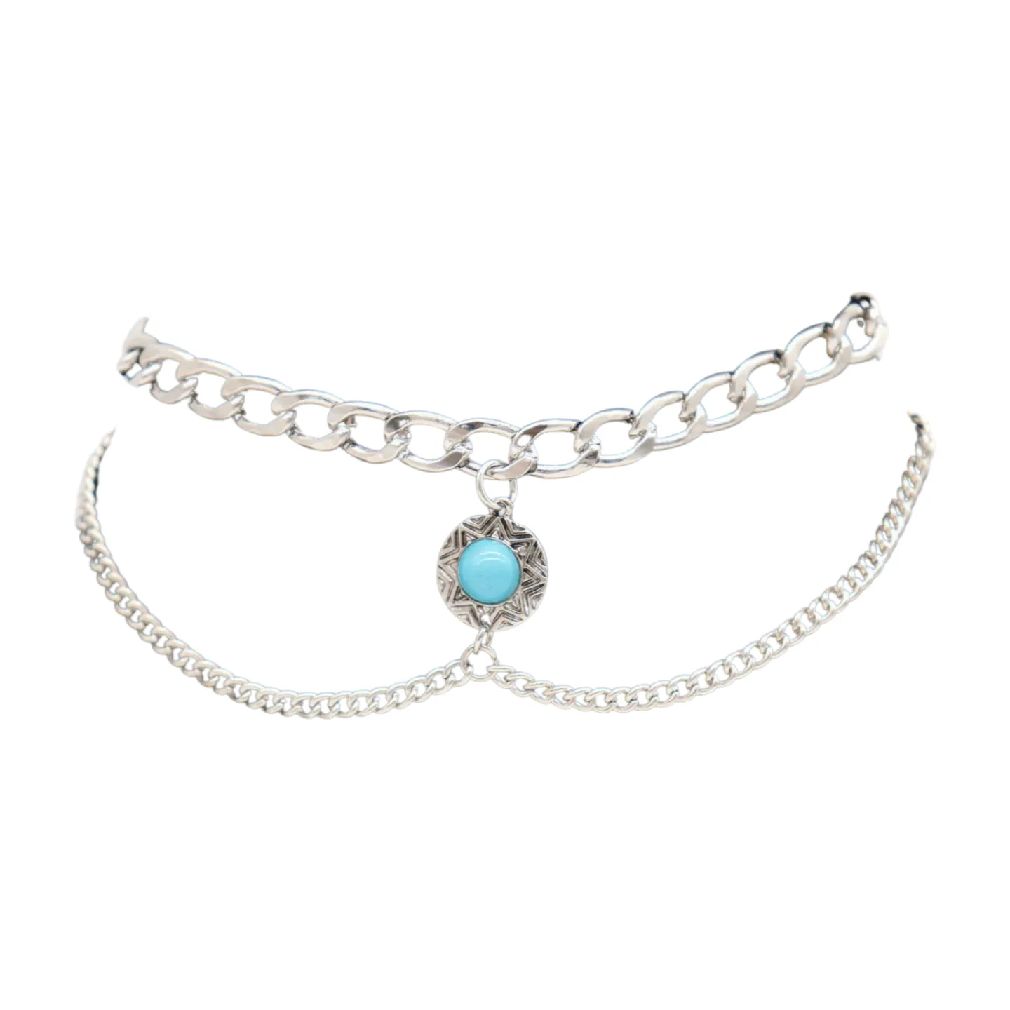 Women Silver Metal Boot Chain Bracelet Shoe Anklet Wave Turquoise Coin Charm