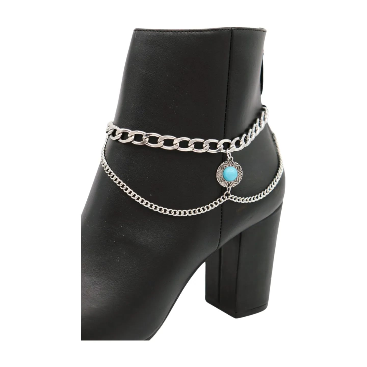 Women Silver Metal Boot Chain Bracelet Shoe Anklet Wave Turquoise Coin Charm