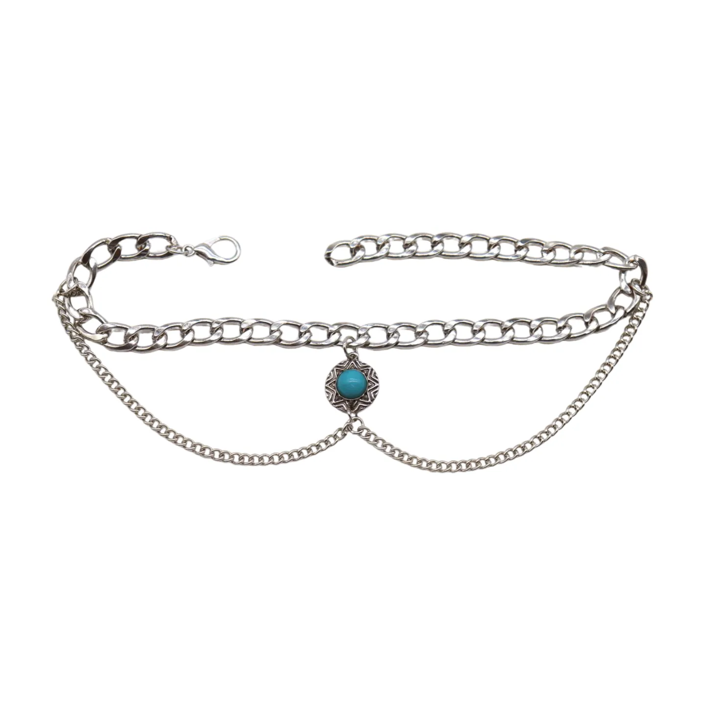 Women Silver Metal Boot Chain Bracelet Shoe Anklet Wave Turquoise Coin Charm