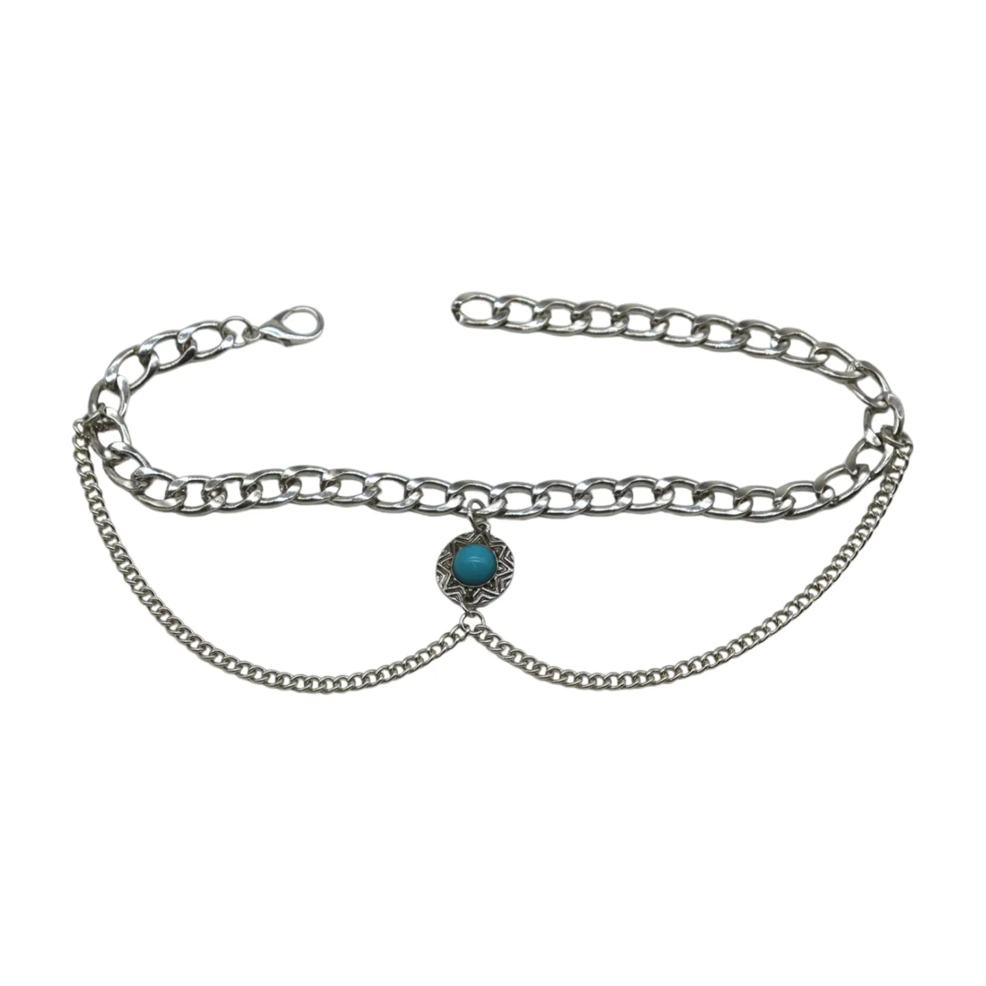 Women Silver Metal Boot Chain Bracelet Shoe Anklet Wave Turquoise Coin Charm