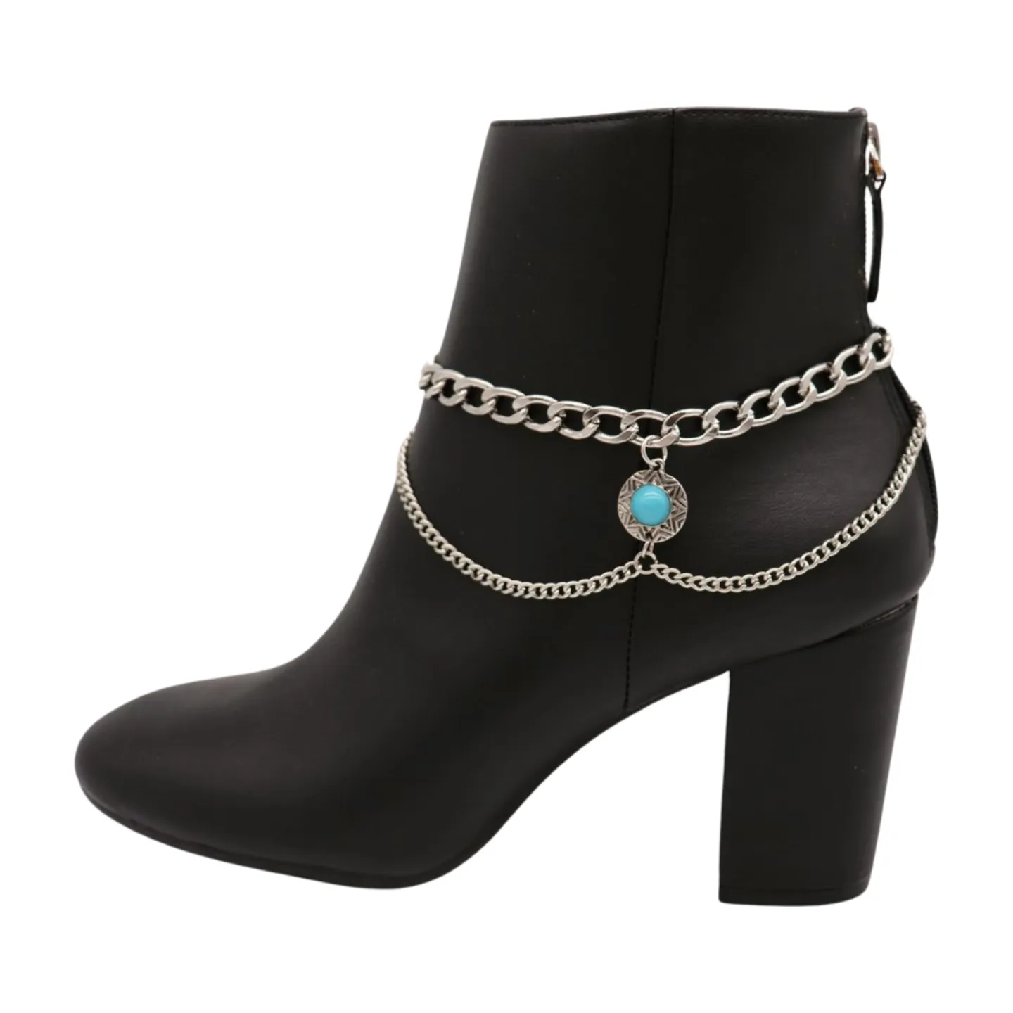Women Silver Metal Boot Chain Bracelet Shoe Anklet Wave Turquoise Coin Charm