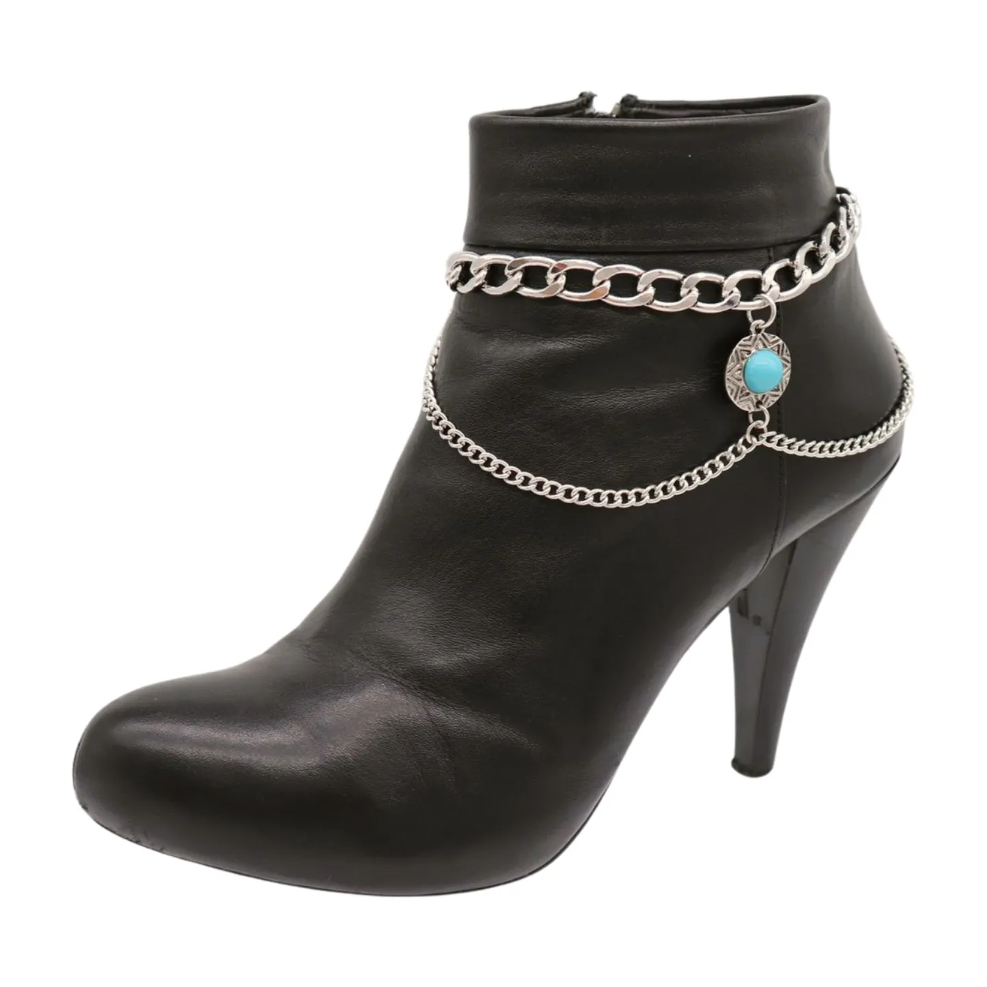 Women Silver Metal Boot Chain Bracelet Shoe Anklet Wave Turquoise Coin Charm