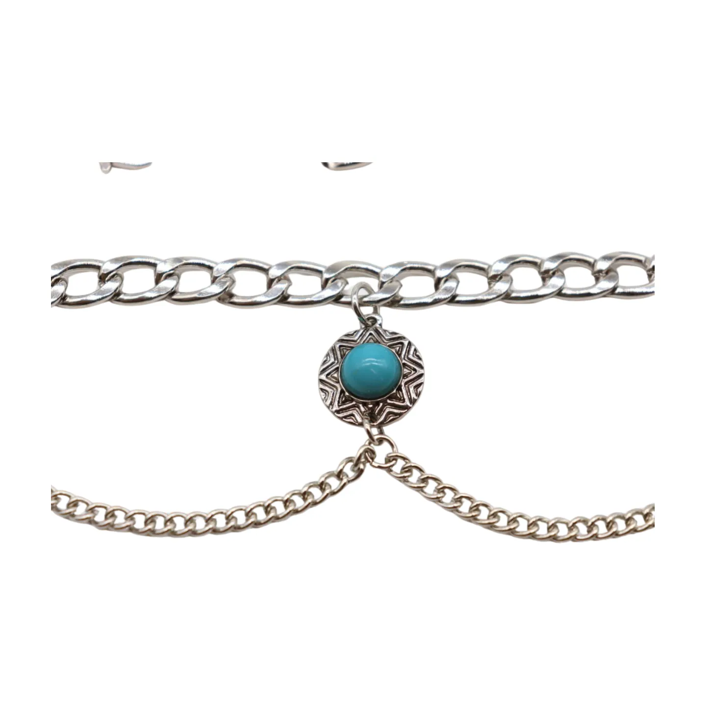 Women Silver Metal Boot Chain Bracelet Shoe Anklet Wave Turquoise Coin Charm