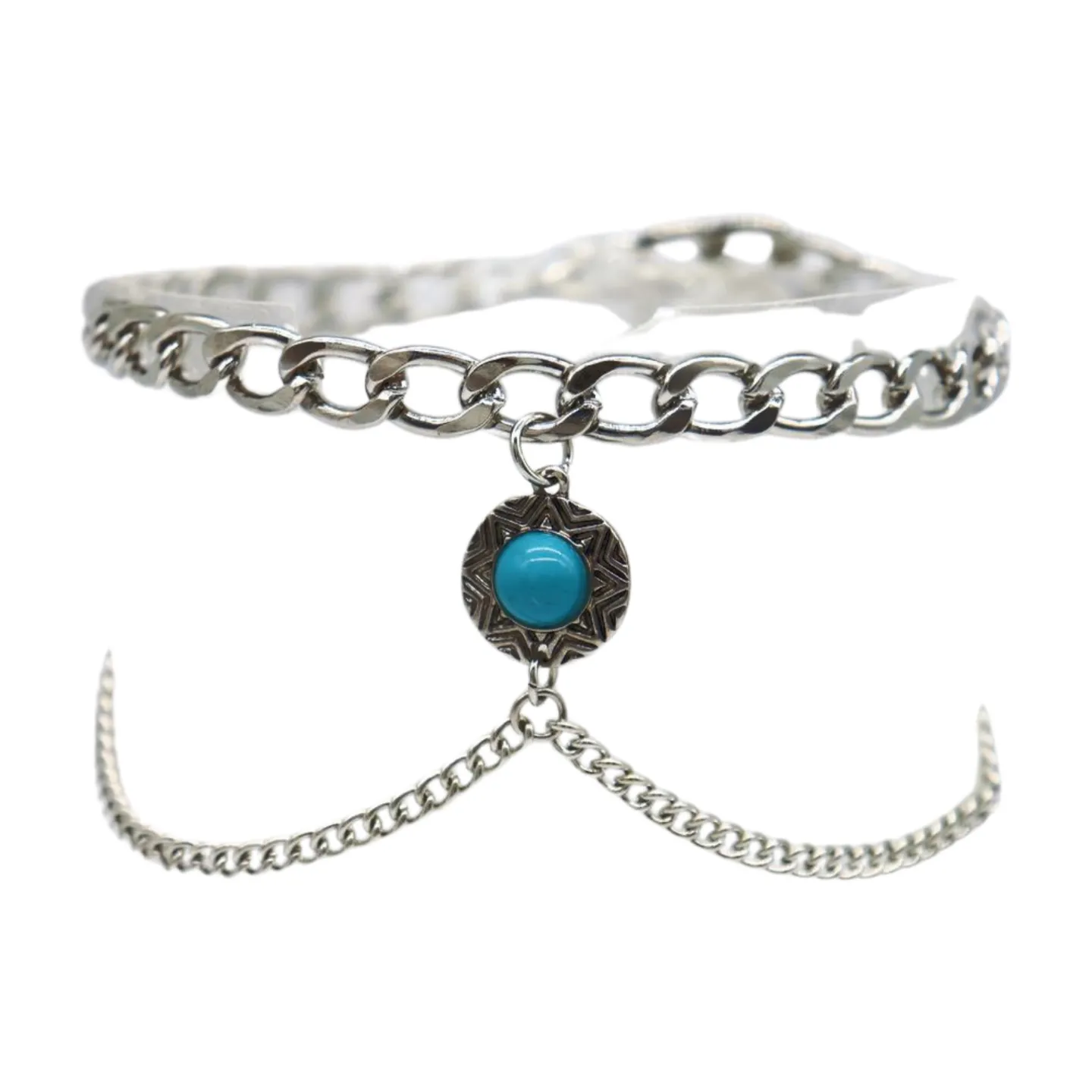 Women Silver Metal Boot Chain Bracelet Shoe Anklet Wave Turquoise Coin Charm