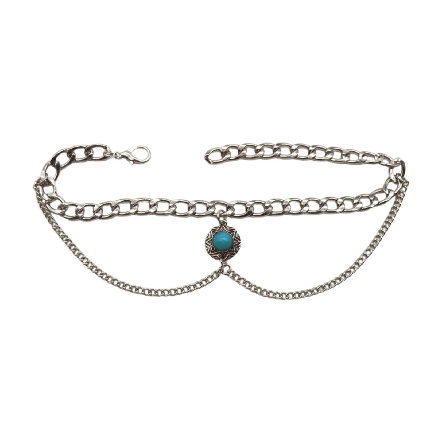 Women Silver Metal Boot Chain Bracelet Shoe Anklet Wave Turquoise Coin Charm