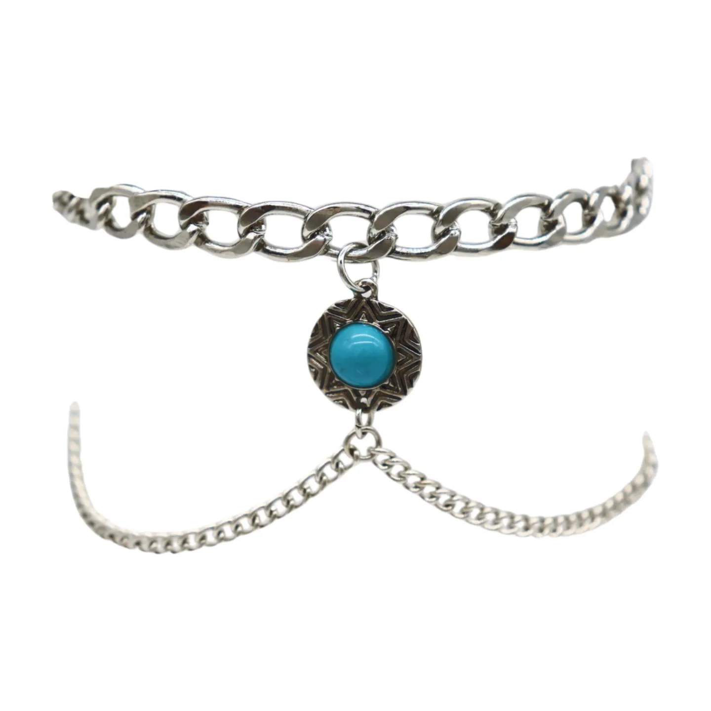 Women Silver Metal Boot Chain Bracelet Shoe Anklet Wave Turquoise Coin Charm