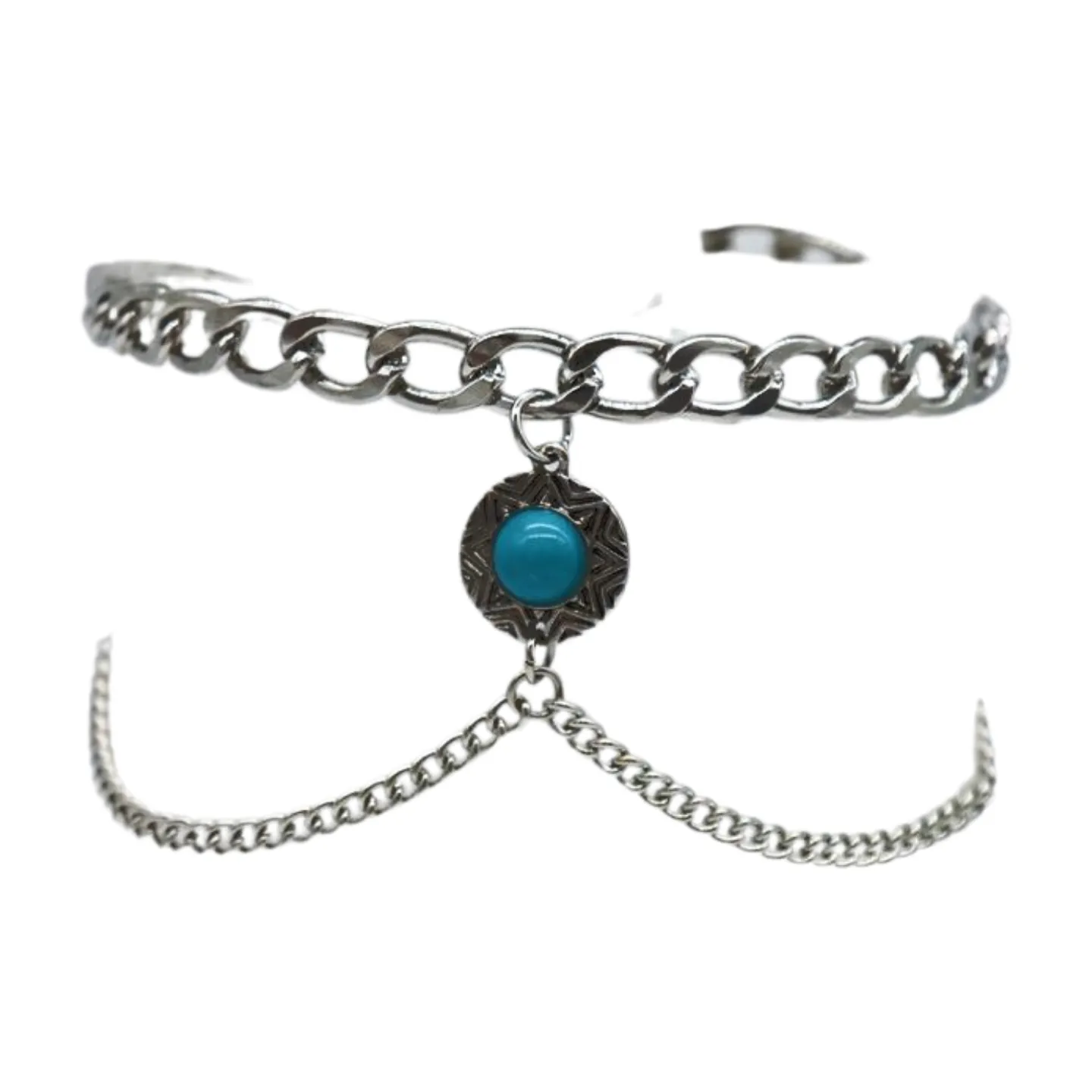 Women Silver Metal Boot Chain Bracelet Shoe Anklet Wave Turquoise Coin Charm