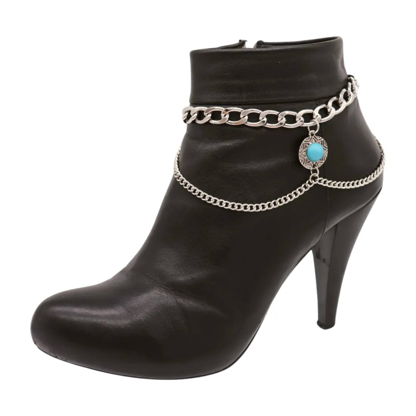 Women Silver Metal Boot Chain Bracelet Shoe Anklet Wave Turquoise Coin Charm