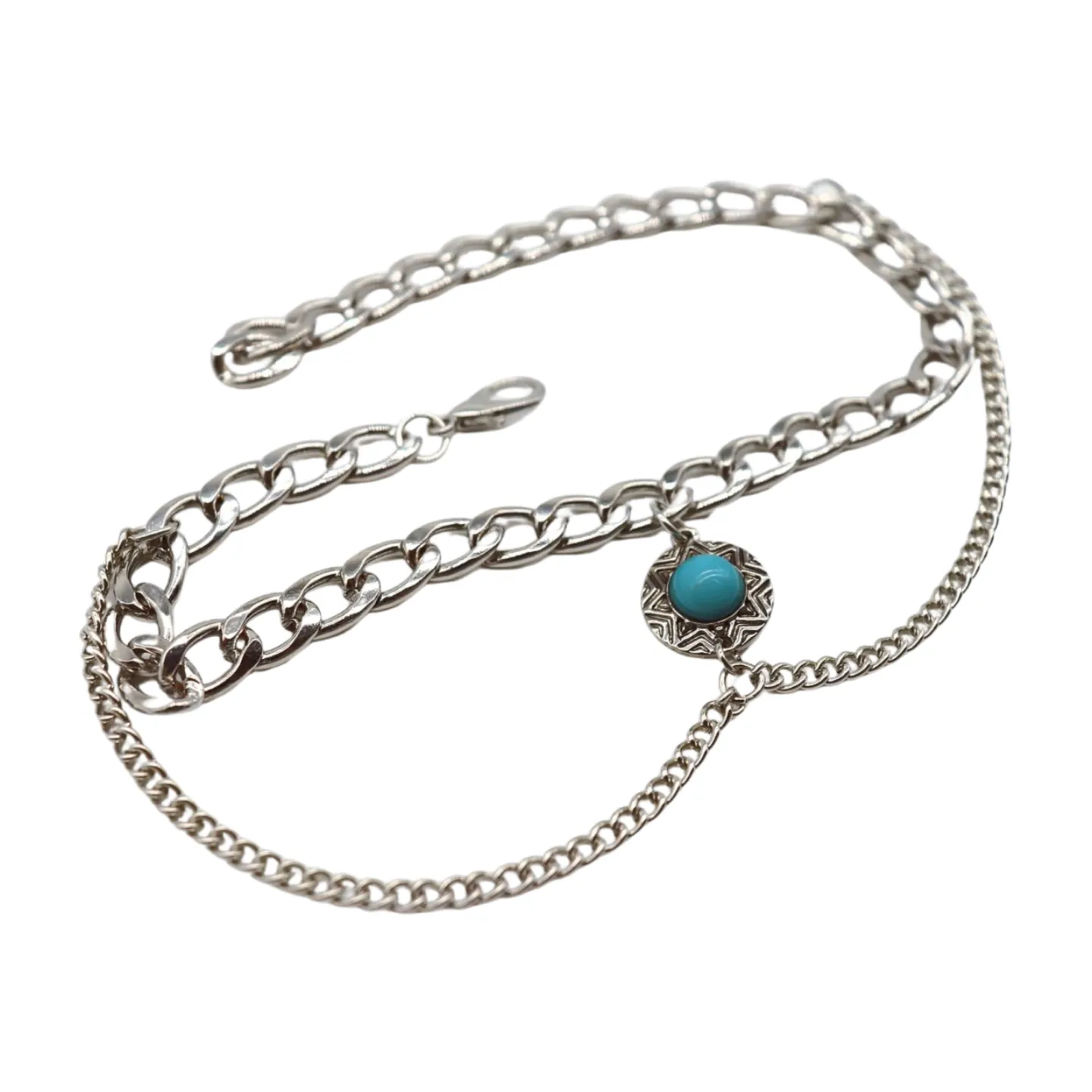 Women Silver Metal Boot Chain Bracelet Shoe Anklet Wave Turquoise Coin Charm