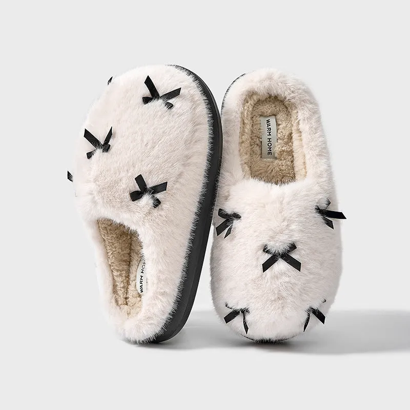 Women's Cute Plush Home Slippers Butterfly Knot Cotton Slippers