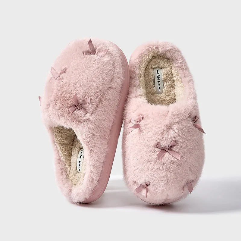 Women's Cute Plush Home Slippers Butterfly Knot Cotton Slippers
