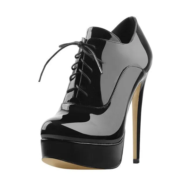 Women's Platform Ankle Booties High Heels Lace Up Stiletto Black And Red Sexy Lady Boots Plus Size US5~US15