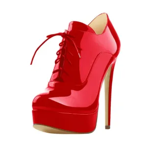 Women's Platform Ankle Booties High Heels Lace Up Stiletto Black And Red Sexy Lady Boots Plus Size US5~US15