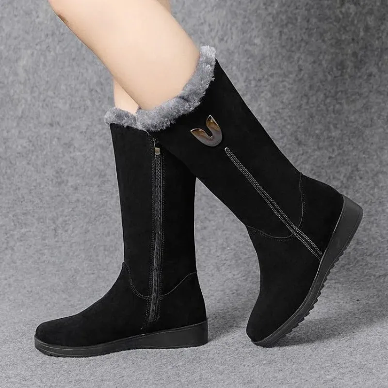 Women's Warm Chelsea Fur Boots - Stylish Winter Mid-Calf Design