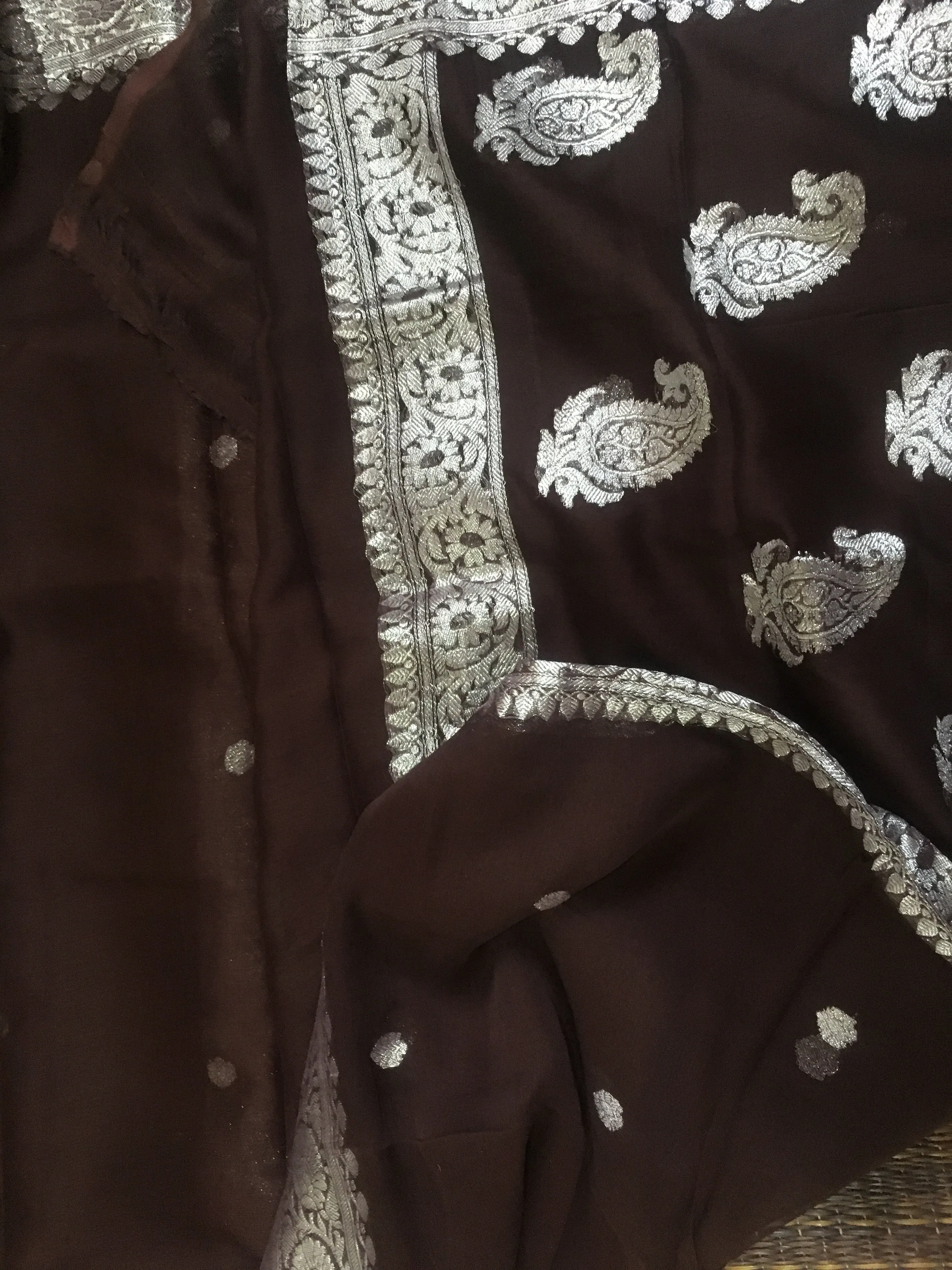 Wood Brown Banarasi Khaddi Georgette Jaal Saree