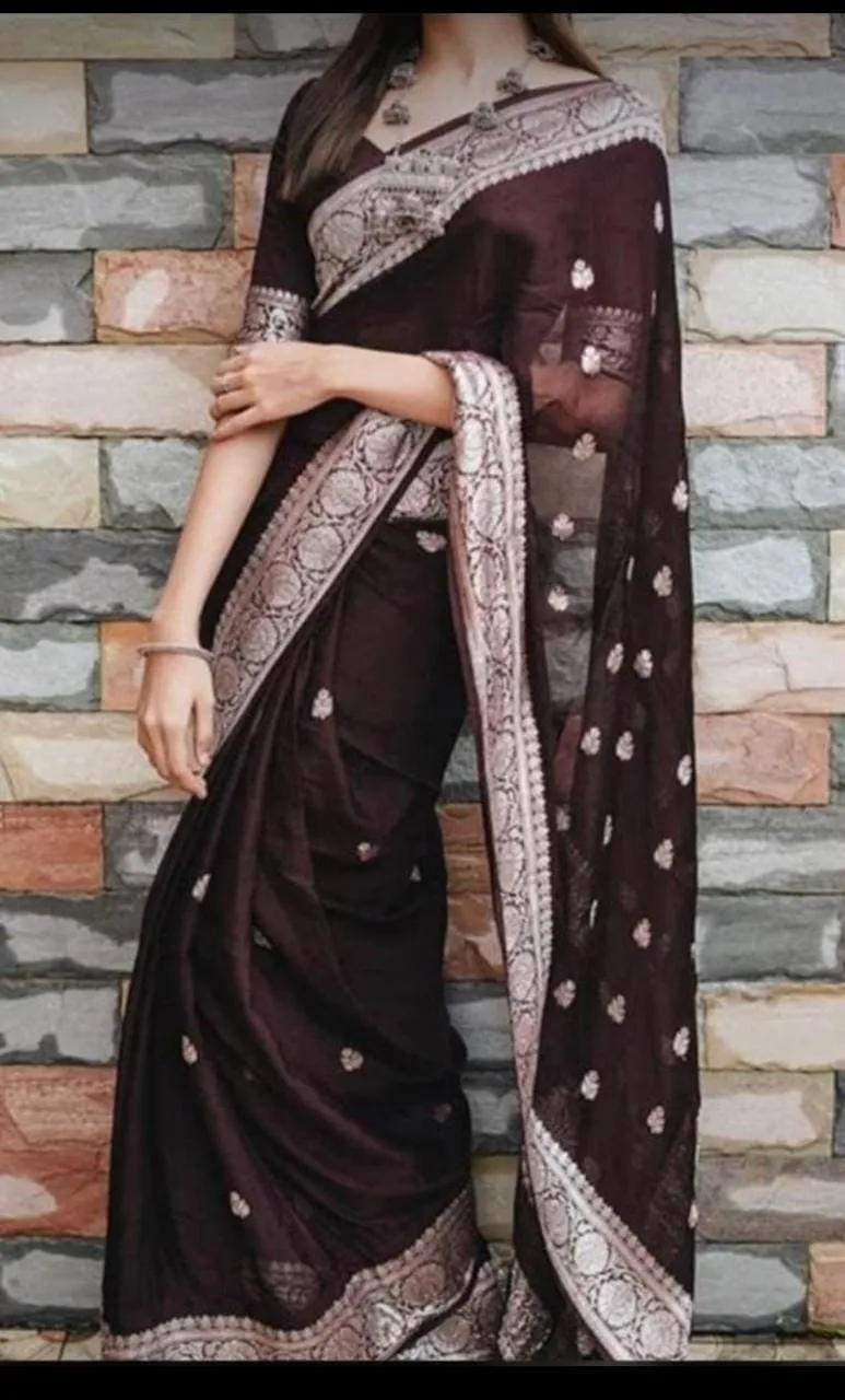 Wood Brown Banarasi Khaddi Georgette Jaal Saree