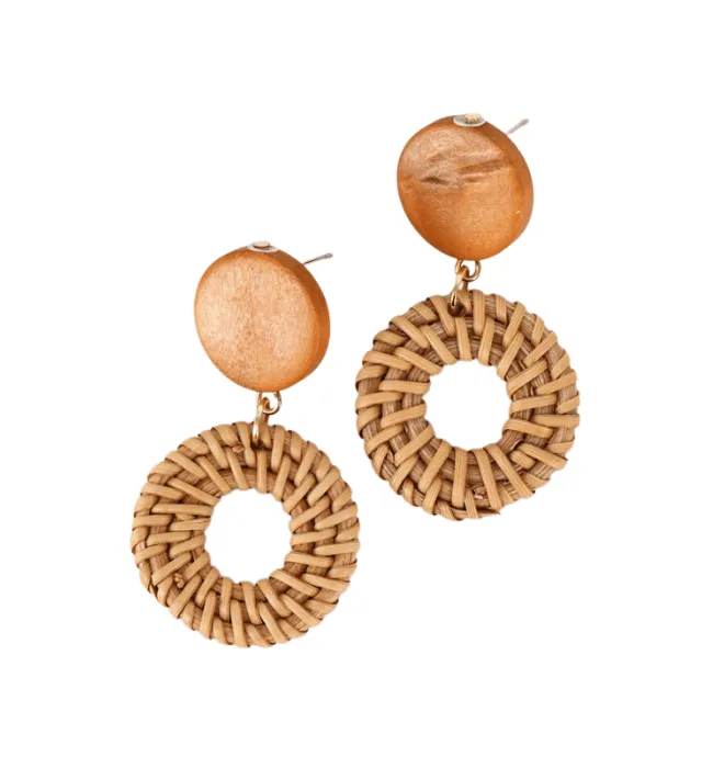 Woven Rattan Wooden Drop Earrings