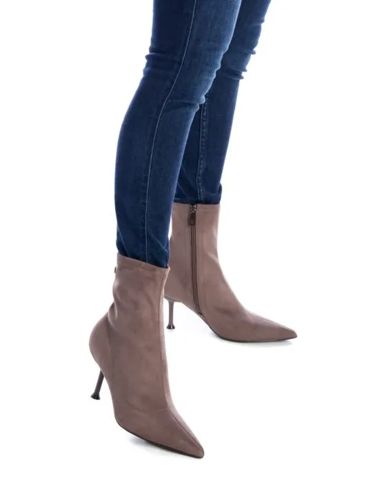 Xti Suede Sock-Style Ankle Boots in Taupe