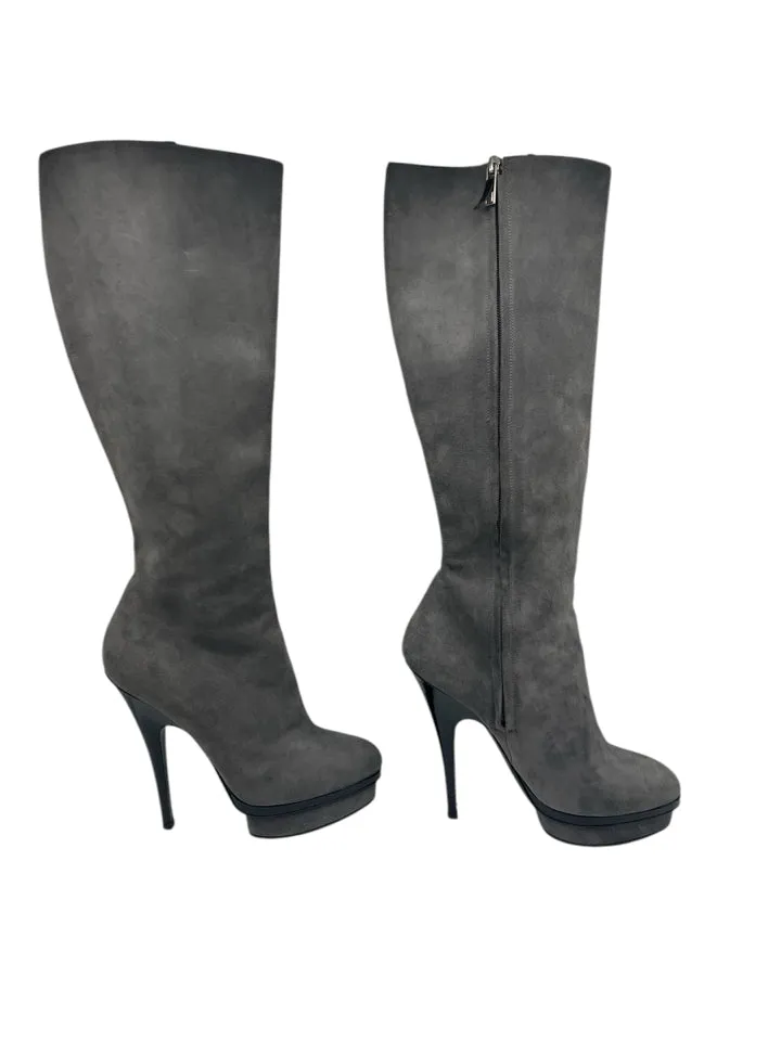 YSL Grey Rive Gauche Suede Boots Women Size 8